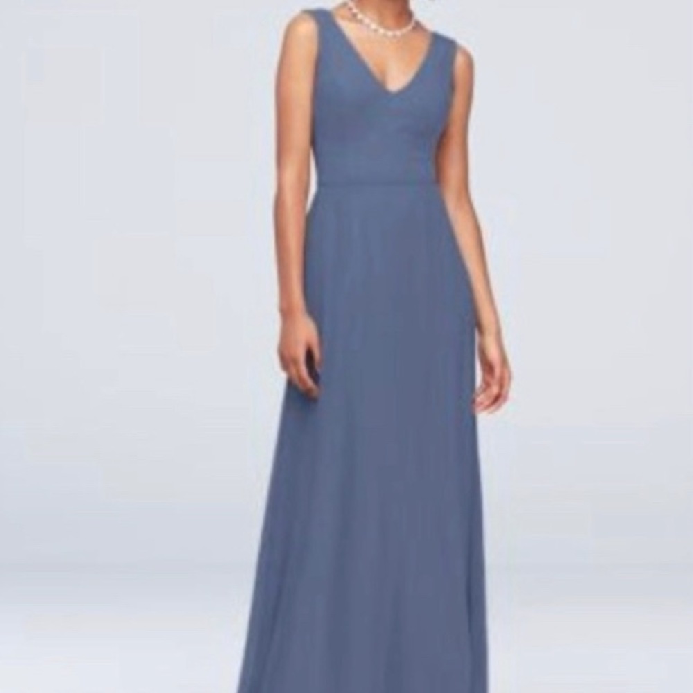 David’s Bridal - V Neck Tank Bridesmaid dress - Steel Blue